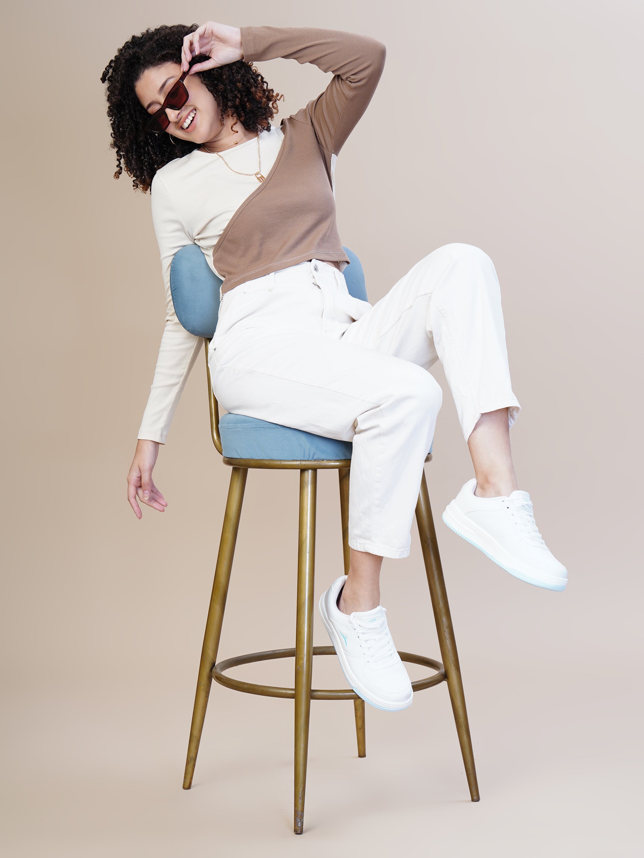 Women Almond Milk Full Sleeves Trendsetter Top