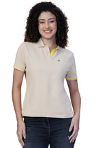 ONE SKY WOMEN BEIGE SOLID POLO T SHIRT