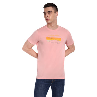 Men Pink Round Neck T-Shirt