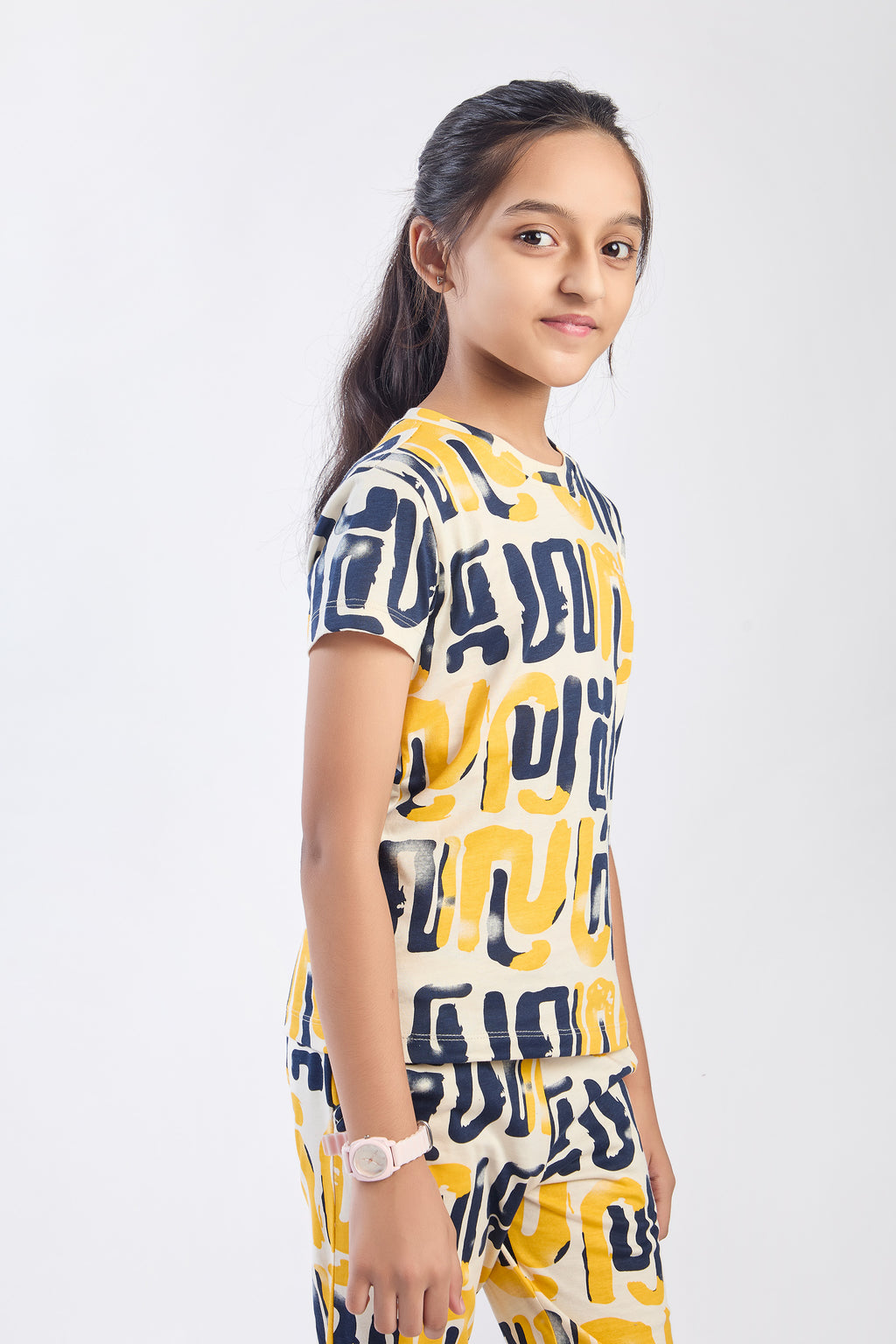 ONE SKY Girls' Cotton Co-ord Set | Abstract Print Tee & Pants | Casual 2-Piece | Ages 3-14 Years