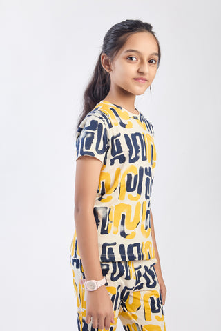 ONE SKY Girls' Cotton Co-ord Set | Abstract Print Tee & Pants | Casual 2-Piece | Ages 3-14 Years