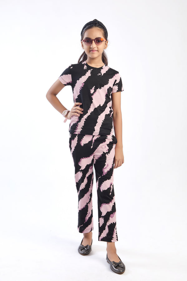 ONE SKY Girls' Cotton Co-ord Set | Camo T-Shirt & Pants | Casual 2-Piece Set | Ages 3-14 Years