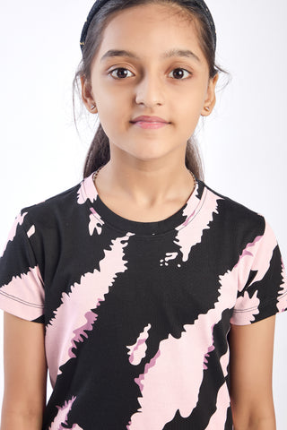 ONE SKY Girls' Cotton Co-ord Set | Camo T-Shirt & Pants | Casual 2-Piece Set | Ages 3-14 Years