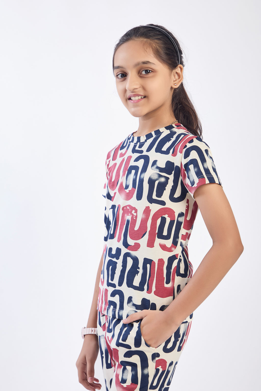 ONE SKY Girls' Cotton Co-ord Set | Abstract Print Tee & Pants | Casual 2-Piece | Ages 3-14 Years
