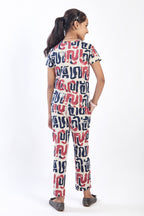 ONE SKY Girls' Cotton Co-ord Set | Abstract Print Tee & Pants | Casual 2-Piece | Ages 3-14 Years