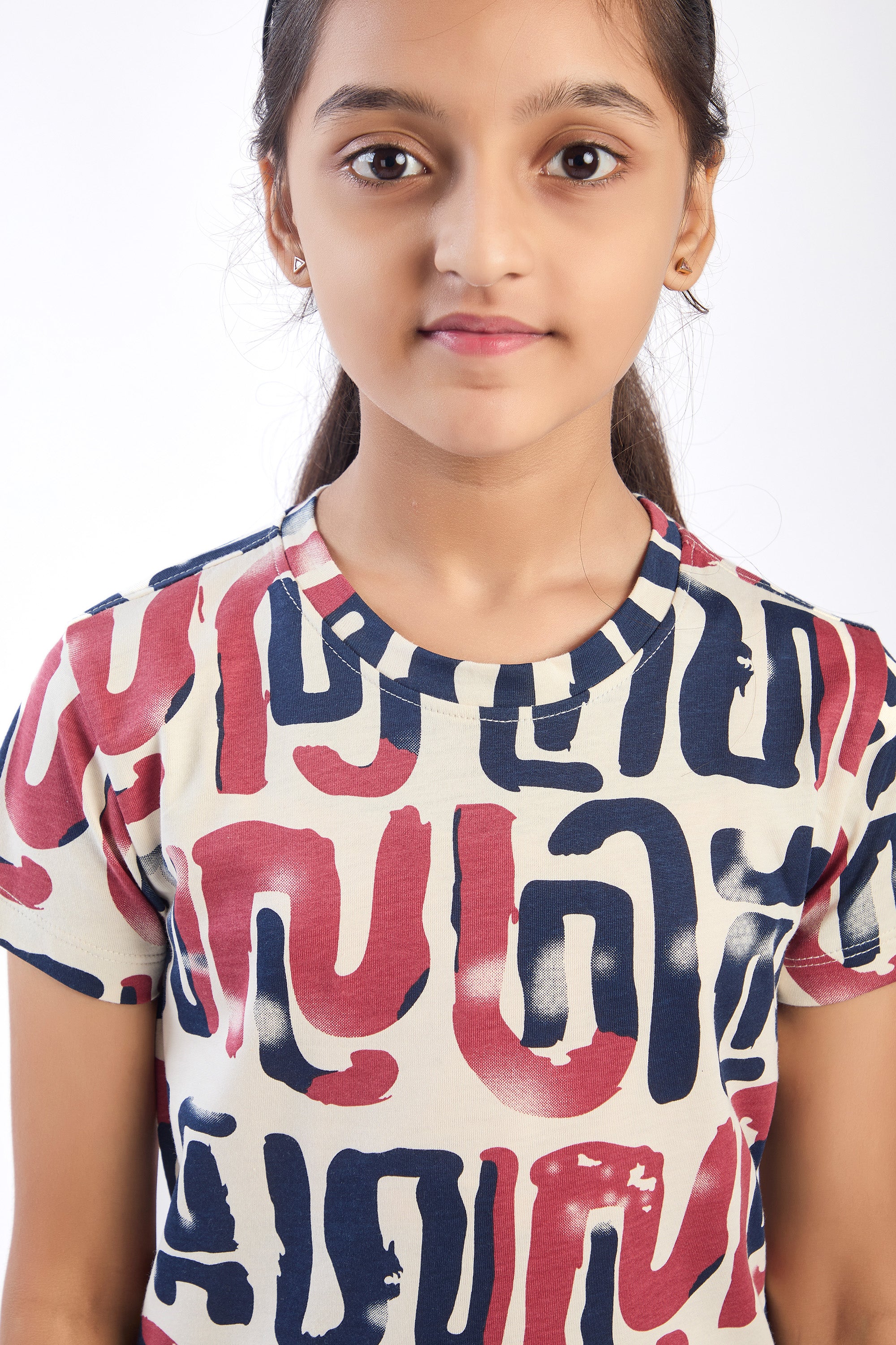 ONE SKY Girls' Cotton Co-ord Set | Abstract Print Tee & Pants | Casual 2-Piece | Ages 3-14 Years