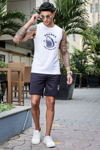 Men's Mid-Rise Typography Printed Casual Shorts | Polyester-Spandex Flat Front with Drawstring | 4 Pockets