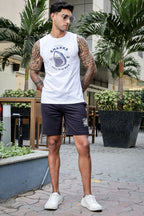 Men's Mid-Rise Typography Printed Casual Shorts | Polyester-Spandex Flat Front with Drawstring | 4 Pockets