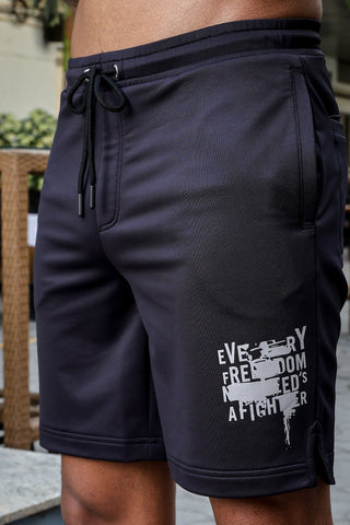 Men's Mid-Rise Typography Printed Casual Shorts | Polyester-Spandex Flat Front with Drawstring | 4 Pockets