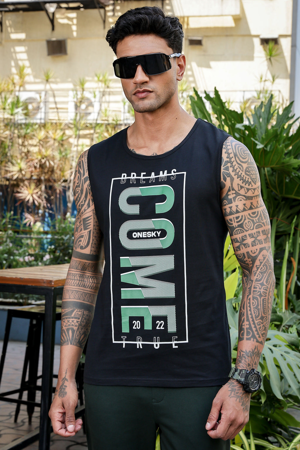 Men’s 100% Cotton Typography Printed Sleeveless T-Shirt | Round Neck Casual Tank Top | Soft Breathable Fabric | Machine Washable