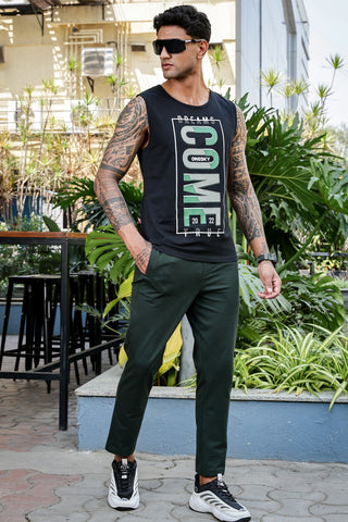 MEN BLACK PRINTED TANK TOP