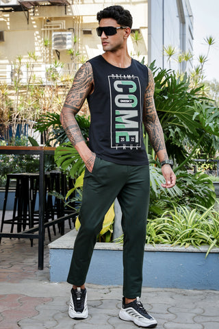 Men’s 100% Cotton Typography Printed Sleeveless T-Shirt | Round Neck Casual Tank Top | Soft Breathable Fabric | Machine Washable