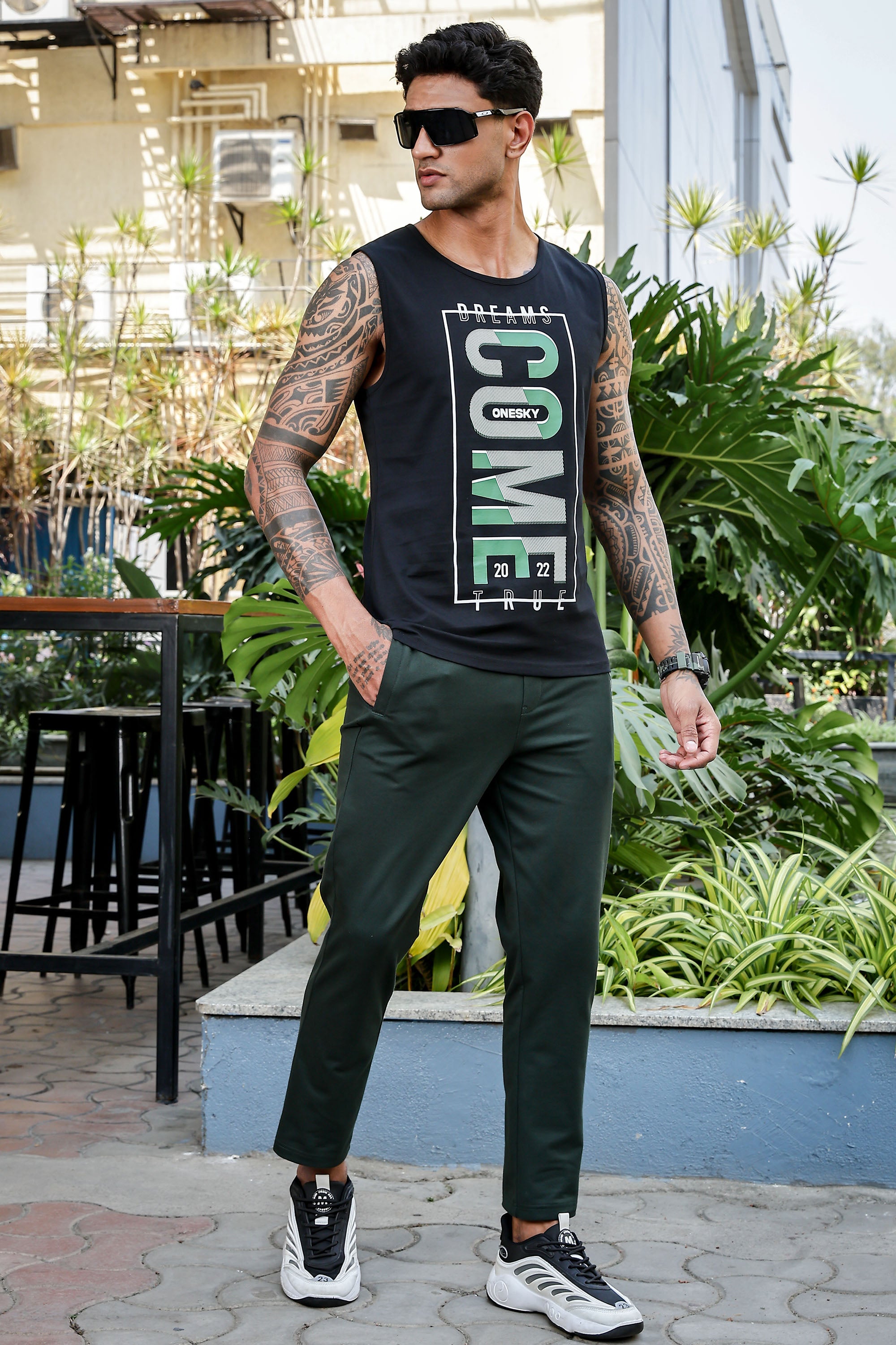 Men’s 100% Cotton Typography Printed Sleeveless T-Shirt | Round Neck Casual Tank Top | Soft Breathable Fabric | Machine Washable