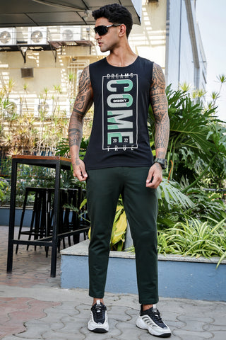 Men’s 100% Cotton Typography Printed Sleeveless T-Shirt | Round Neck Casual Tank Top | Soft Breathable Fabric | Machine Washable