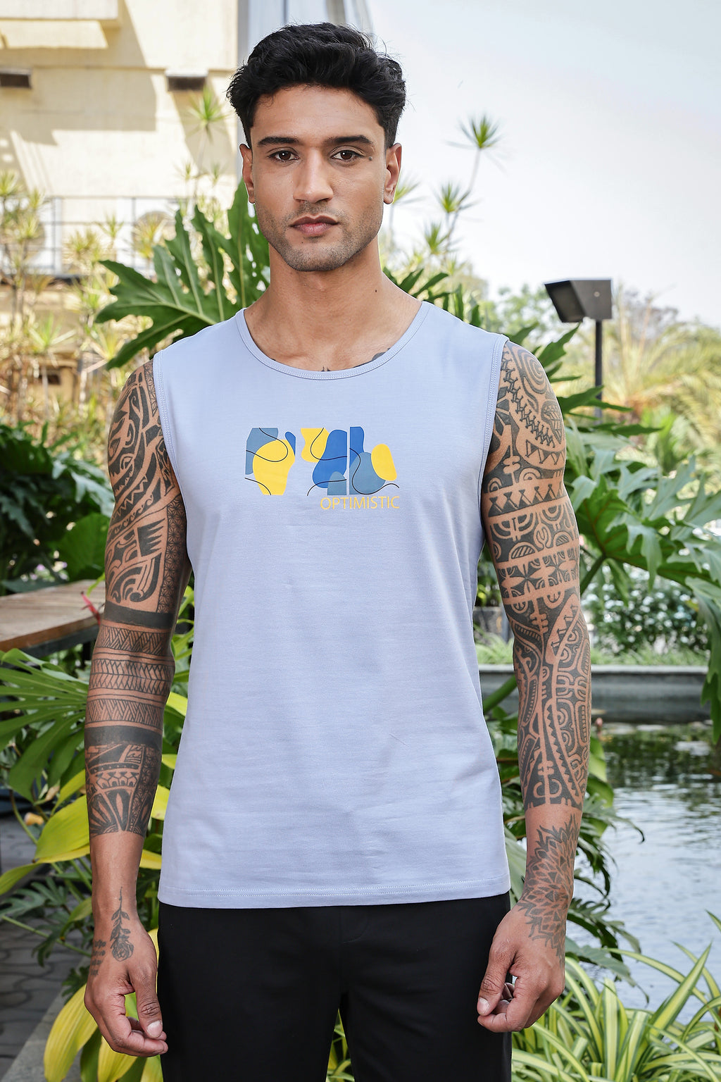 MEN SARKE GREY PRINTED TANK TOP