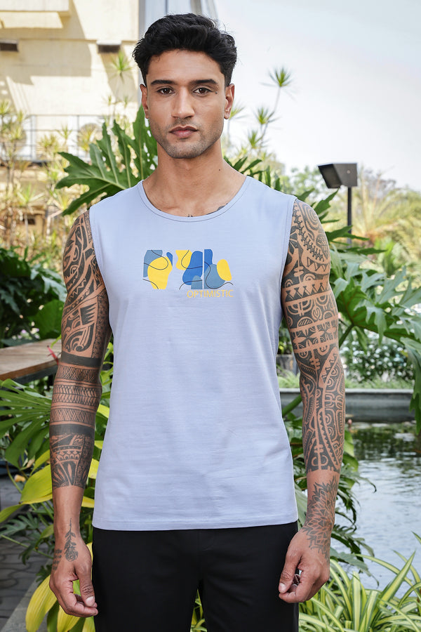 MEN SARKE GREY PRINTED TANK TOP