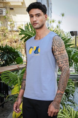Men's Sleeveless Graphic Printed Tank Top | Cotton Stretch Round Neck Casual Vest | Pullover Style