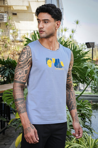 Men's Sleeveless Graphic Printed Tank Top | Cotton Stretch Round Neck Casual Vest | Pullover Style