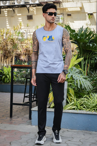 Men's Sleeveless Graphic Printed Tank Top | Cotton Stretch Round Neck Casual Vest | Pullover Style