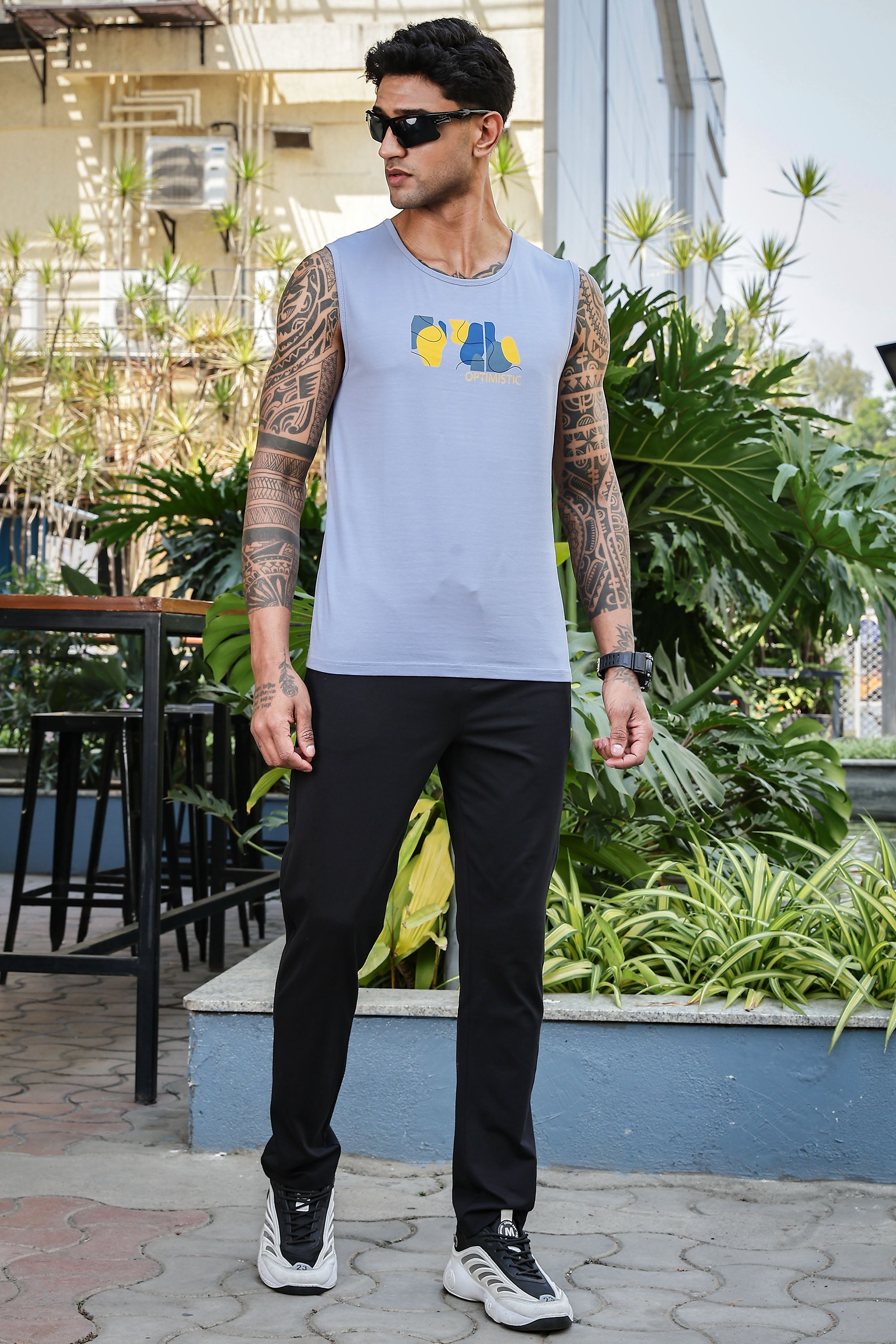 Men's Sleeveless Graphic Printed Tank Top | Cotton Stretch Round Neck Casual Vest | Pullover Style