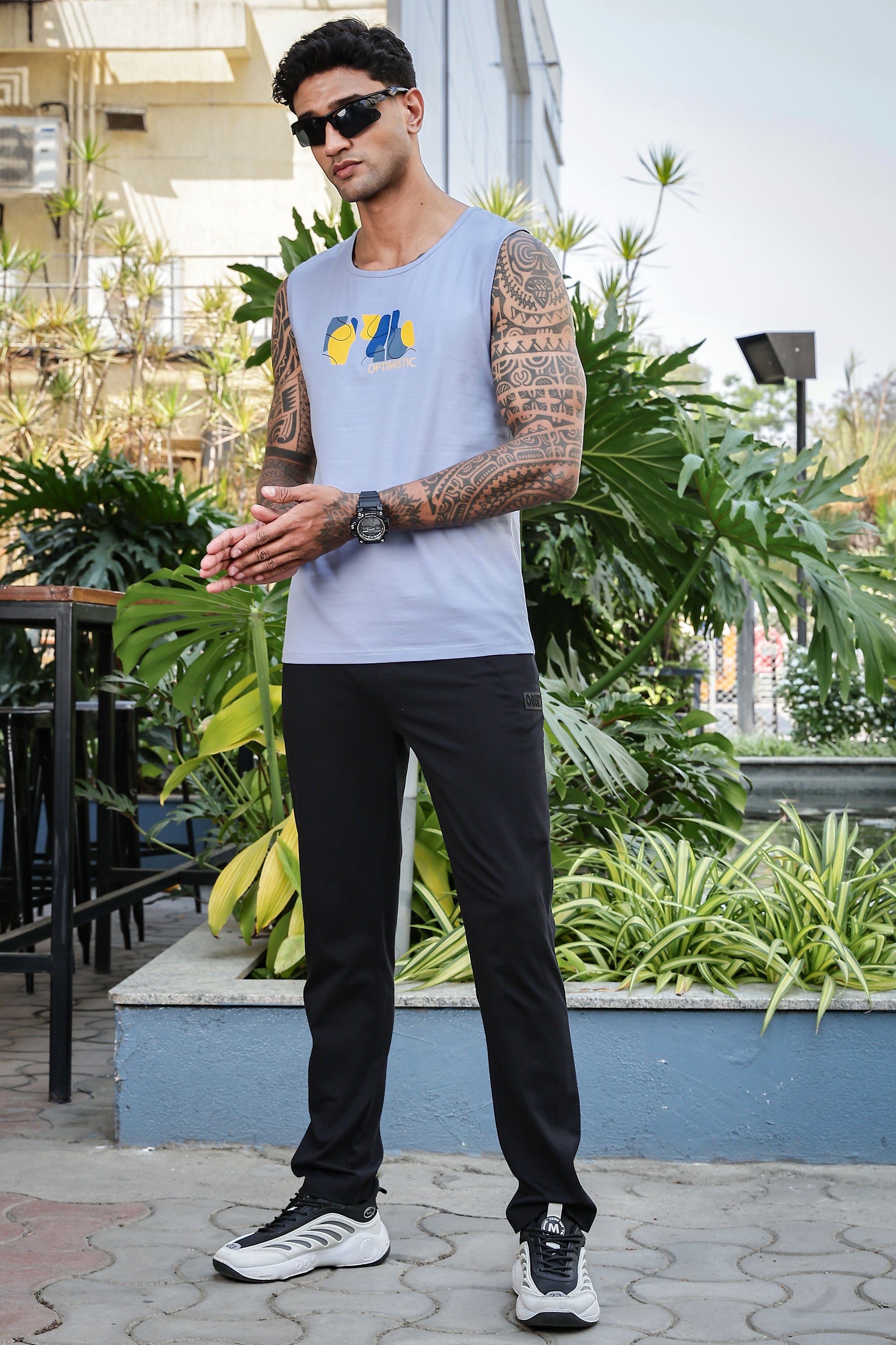 Men's Sleeveless Graphic Printed Tank Top | Cotton Stretch Round Neck Casual Vest | Pullover Style