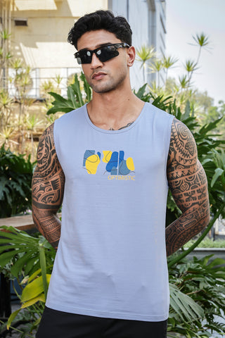 MEN SARKE GREY PRINTED TANK TOP
