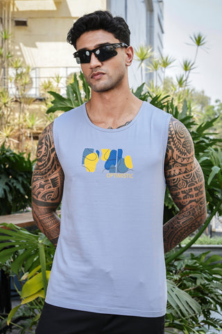Men's Sleeveless Graphic Printed Tank Top | Cotton Stretch Round Neck Casual Vest | Pullover Style