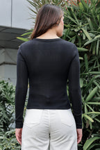 WOMEN SQUARE NECK BLACK WOMENS RIBBED TOP
