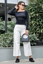 WOMEN SQUARE NECK BLACK WOMENS RIBBED TOP