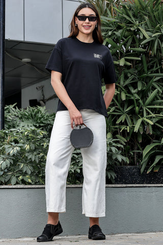 WOMEN ROUND NECK BLACK T SHIRT