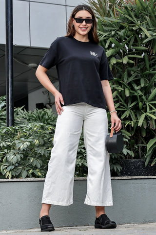 WOMEN ROUND NECK BLACK T SHIRT