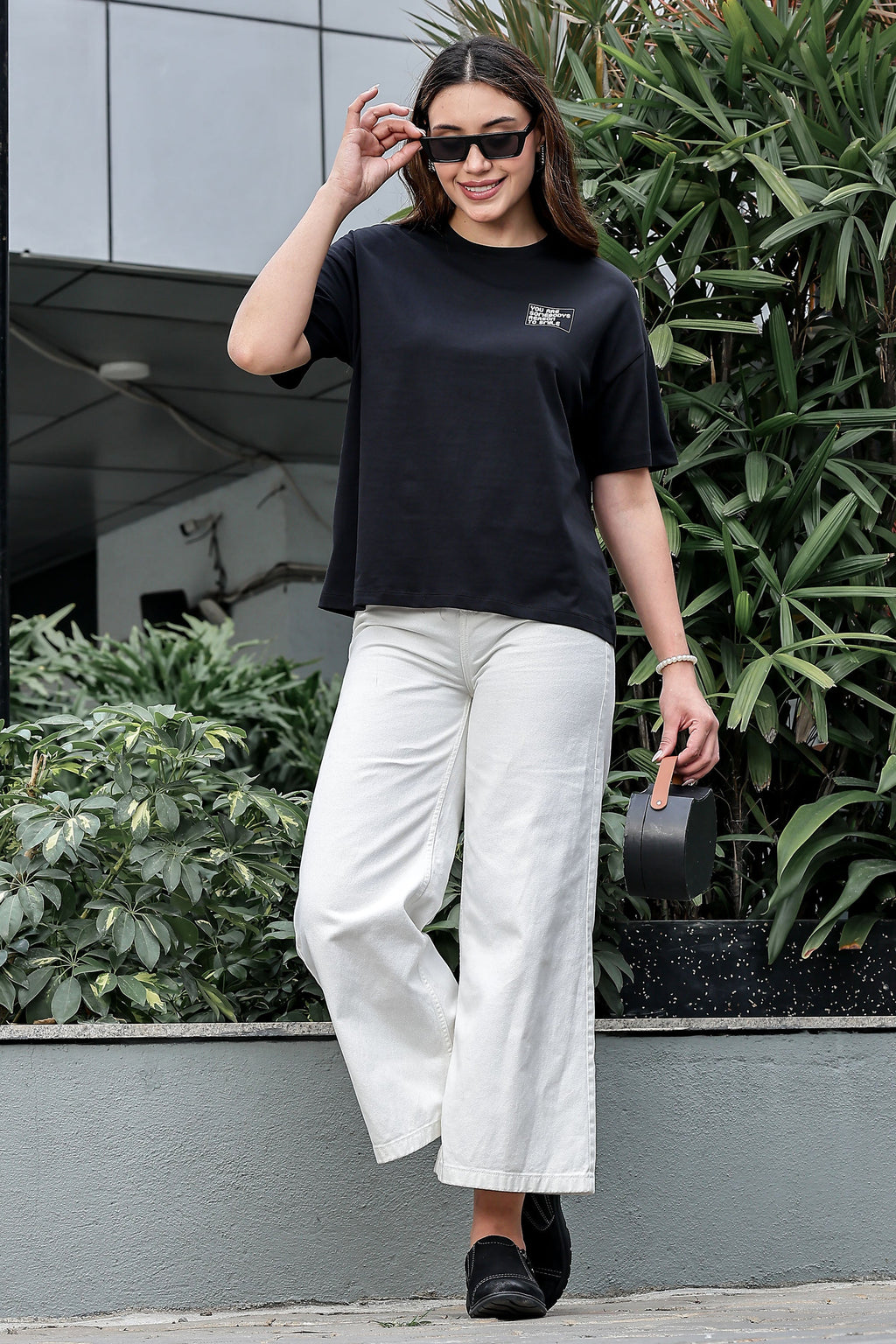 WOMEN ROUND NECK BLACK T SHIRT
