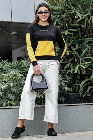 WOMEN ROUND NECK BLACK SWEATSHIRT