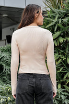 WOMEN SQUARE NECK CREAM WOMENS RIBBED TOP