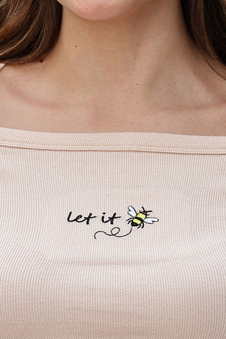 WOMEN SQUARE NECK CREAM WOMENS RIBBED TOP