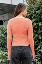 WOMEN SQUARE NECK ORANGE WOMENS RIBBED TOP