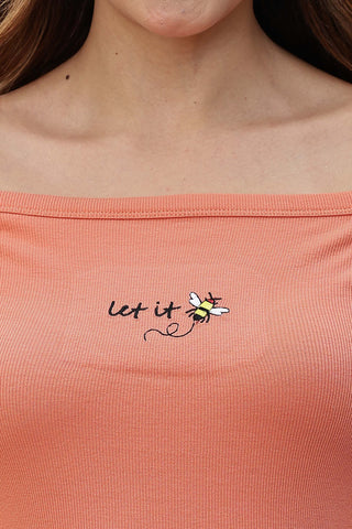 WOMEN SQUARE NECK ORANGE WOMENS RIBBED TOP