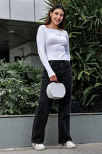 WOMEN SQUARE NECK WHITE WOMENS RIBBED TOP