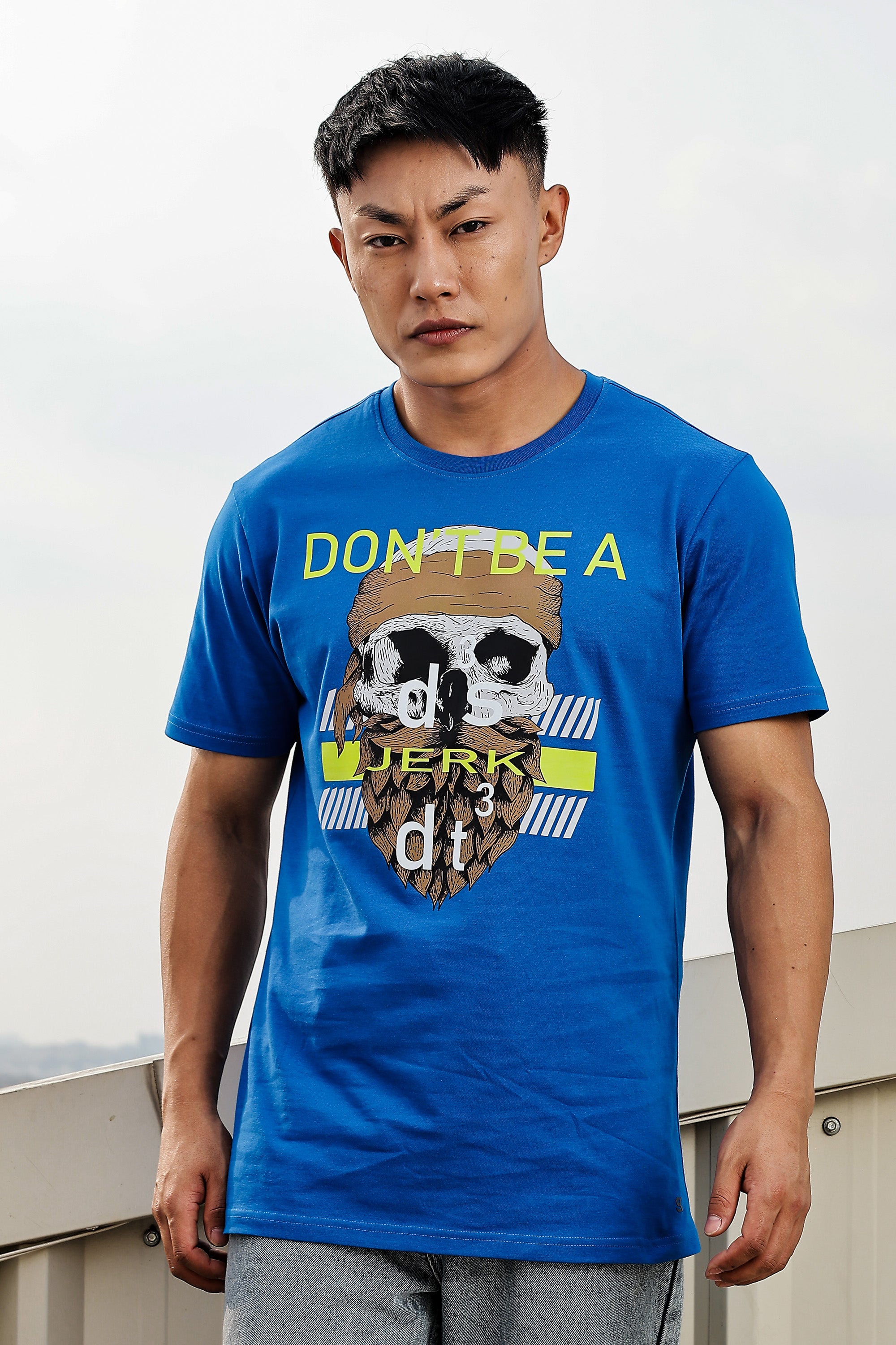 MEN ROUND NECK IMPERIAL BLUE PRINTED T SHIRT