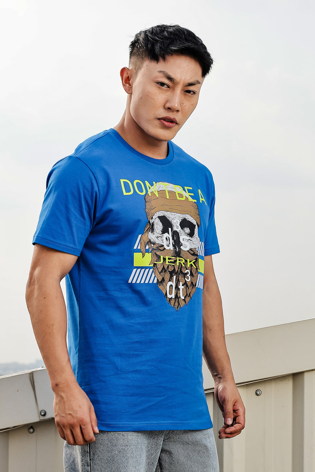 MEN ROUND NECK IMPERIAL BLUE PRINTED T SHIRT