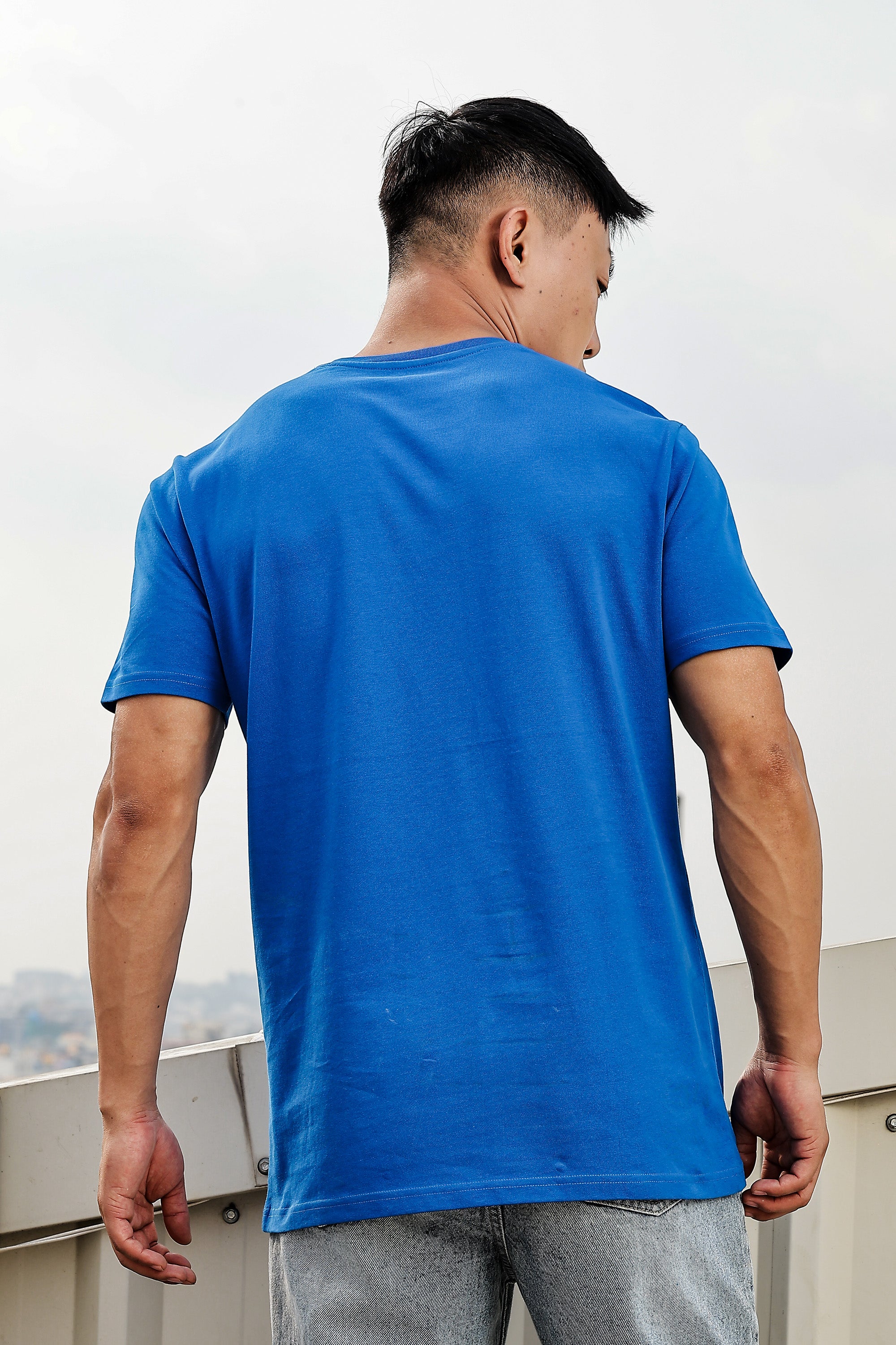 MEN ROUND NECK IMPERIAL BLUE PRINTED T SHIRT