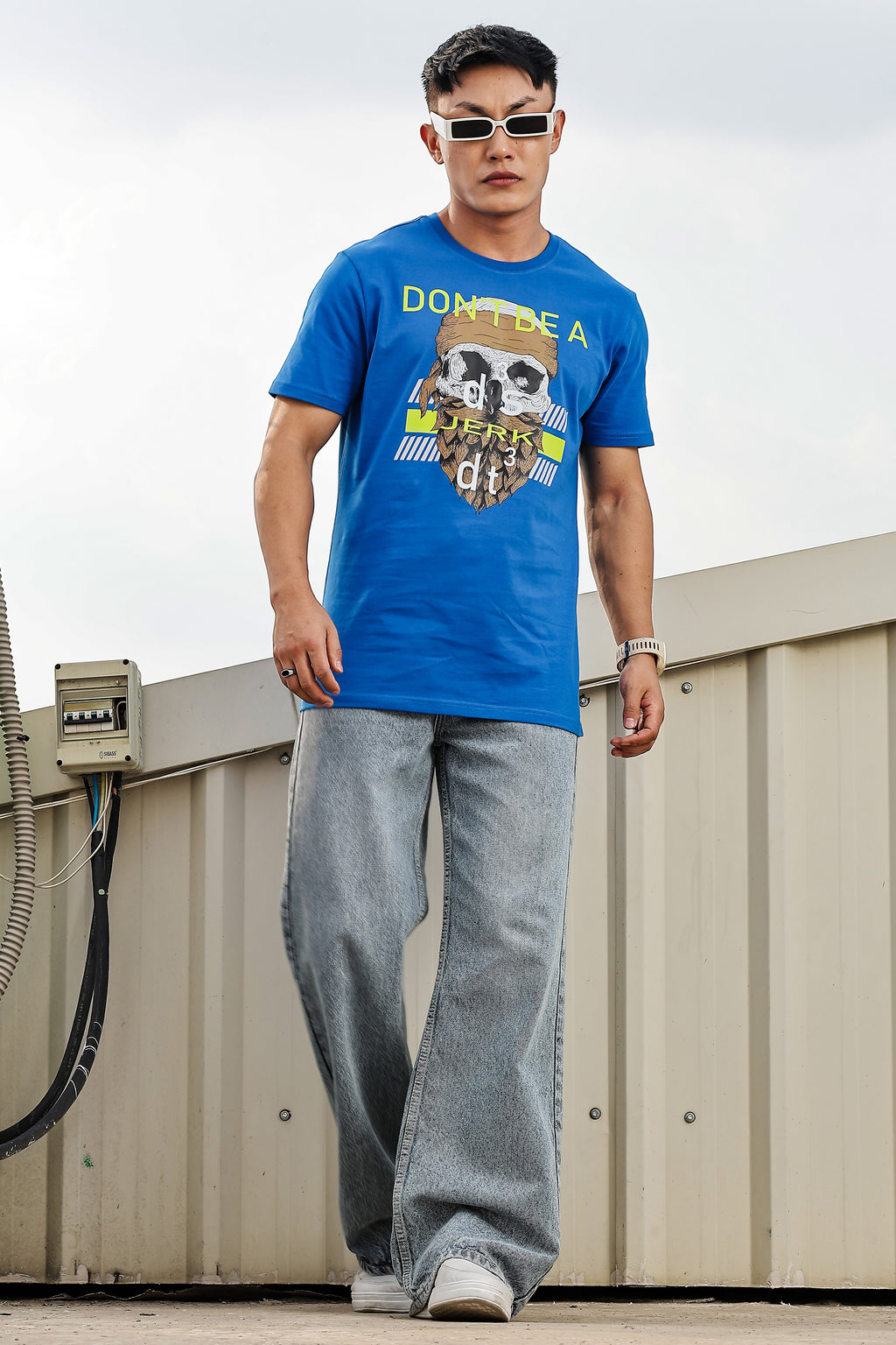 MEN ROUND NECK IMPERIAL BLUE PRINTED T SHIRT