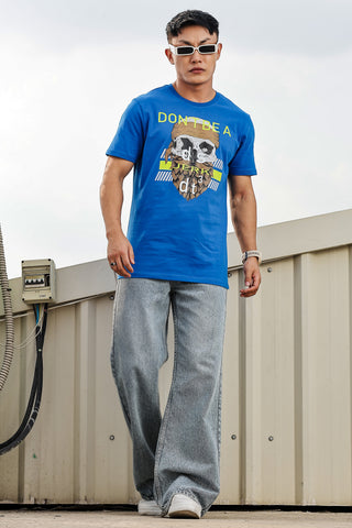 MEN ROUND NECK IMPERIAL BLUE PRINTED T SHIRT