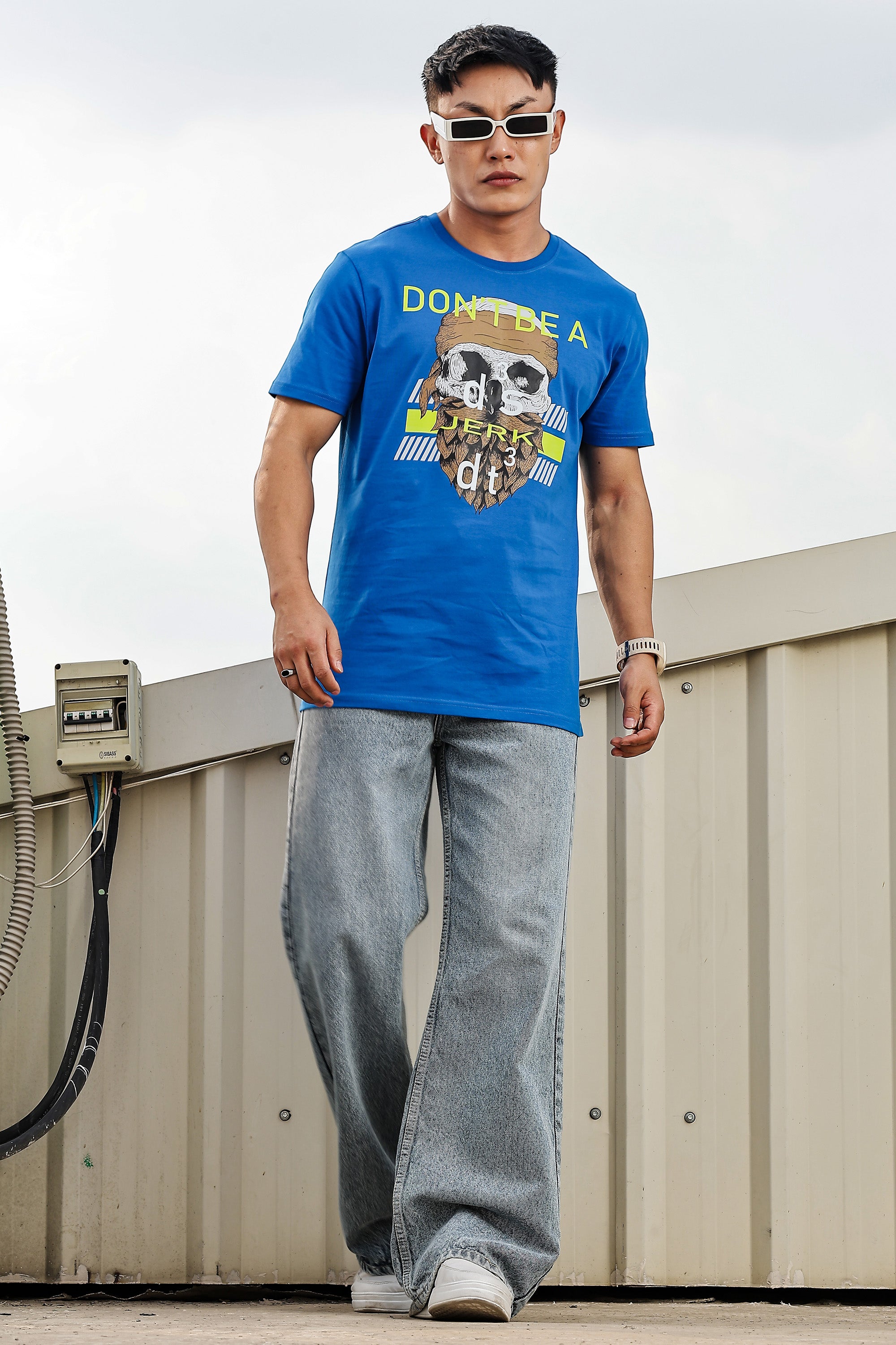 MEN ROUND NECK IMPERIAL BLUE PRINTED T SHIRT