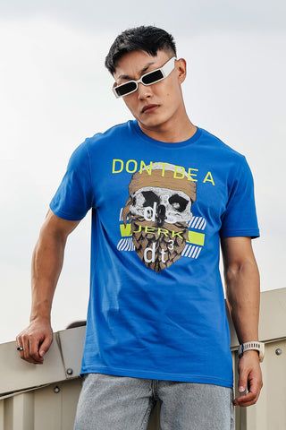 MEN ROUND NECK IMPERIAL BLUE PRINTED T SHIRT
