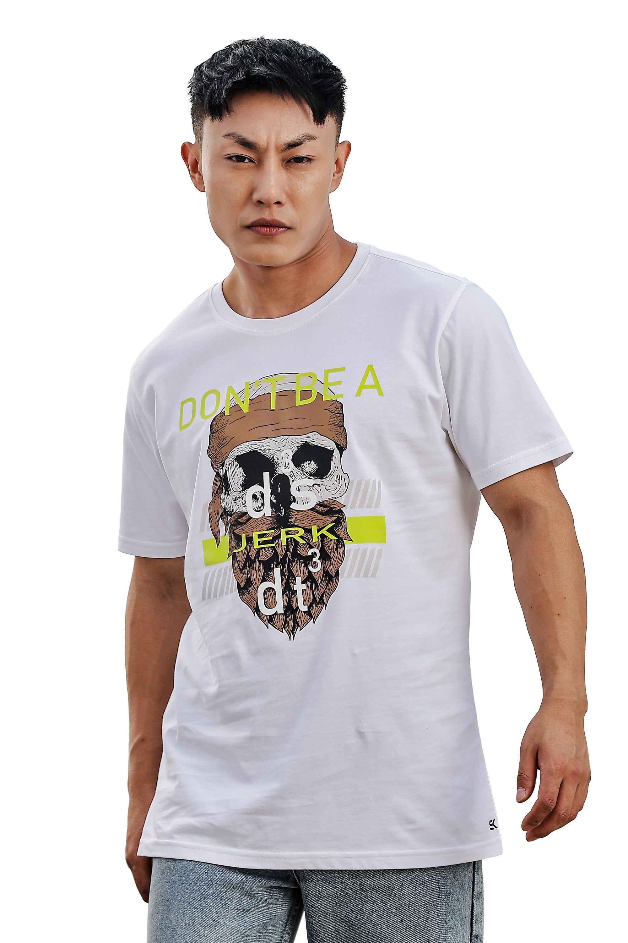 MEN ROUND NECK WHITE PRINTED T SHIRT