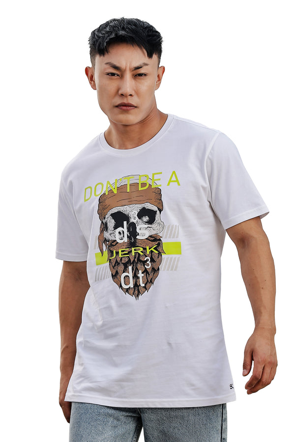 MEN ROUND NECK WHITE PRINTED T SHIRT
