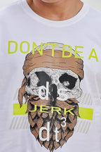 MEN ROUND NECK WHITE PRINTED T SHIRT