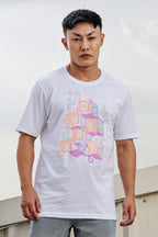 MEN ROUND NECK WHITE PRINTED T SHIRT