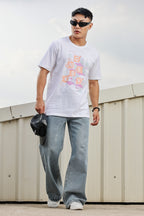 MEN ROUND NECK WHITE PRINTED T SHIRT